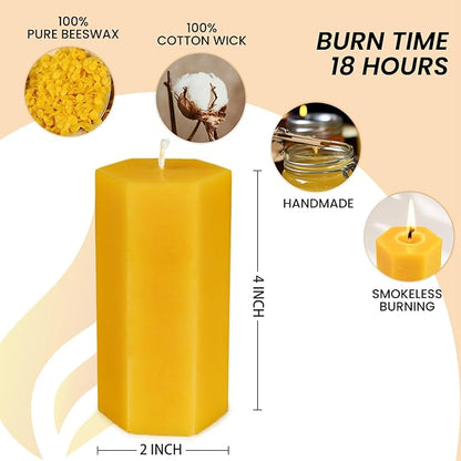 6PCS Hexagon Beeswax Pillar Candles,Large Handmade Pure Beeswax Candle,Unscented Smokelessï¼? *