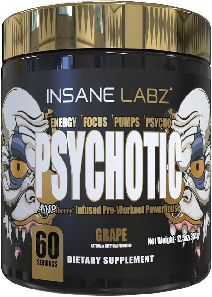 Insane Labz Psychotic Gold, High Stimulant Pre Workout Powder, Extreme Lasting Energy, Pumps and