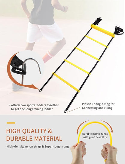 GHB Agility Ladder,Football Training Equipment Set,4 Agility Hurdles, 20 feet12 Rungs Speed