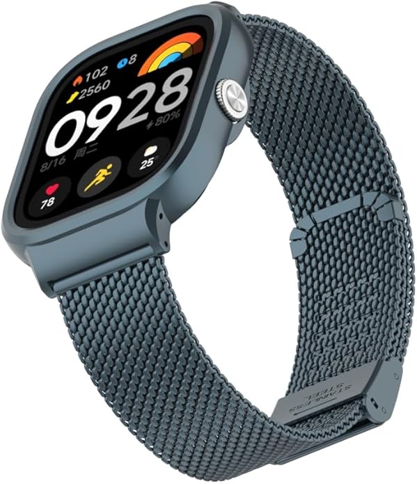HOPMC Adjustable and Comfortable With Redmi Watch 4 Strap Metal Case 22mm Stainless Steel Mesh
