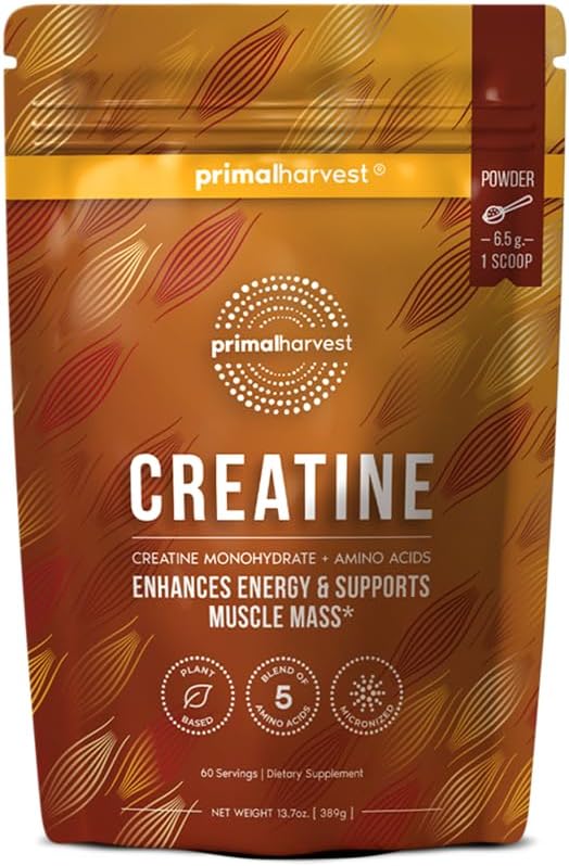 Primal Harvest Creatine Powder Supplement for Men and Women's Fitness, Workouts, and Muscle Growth