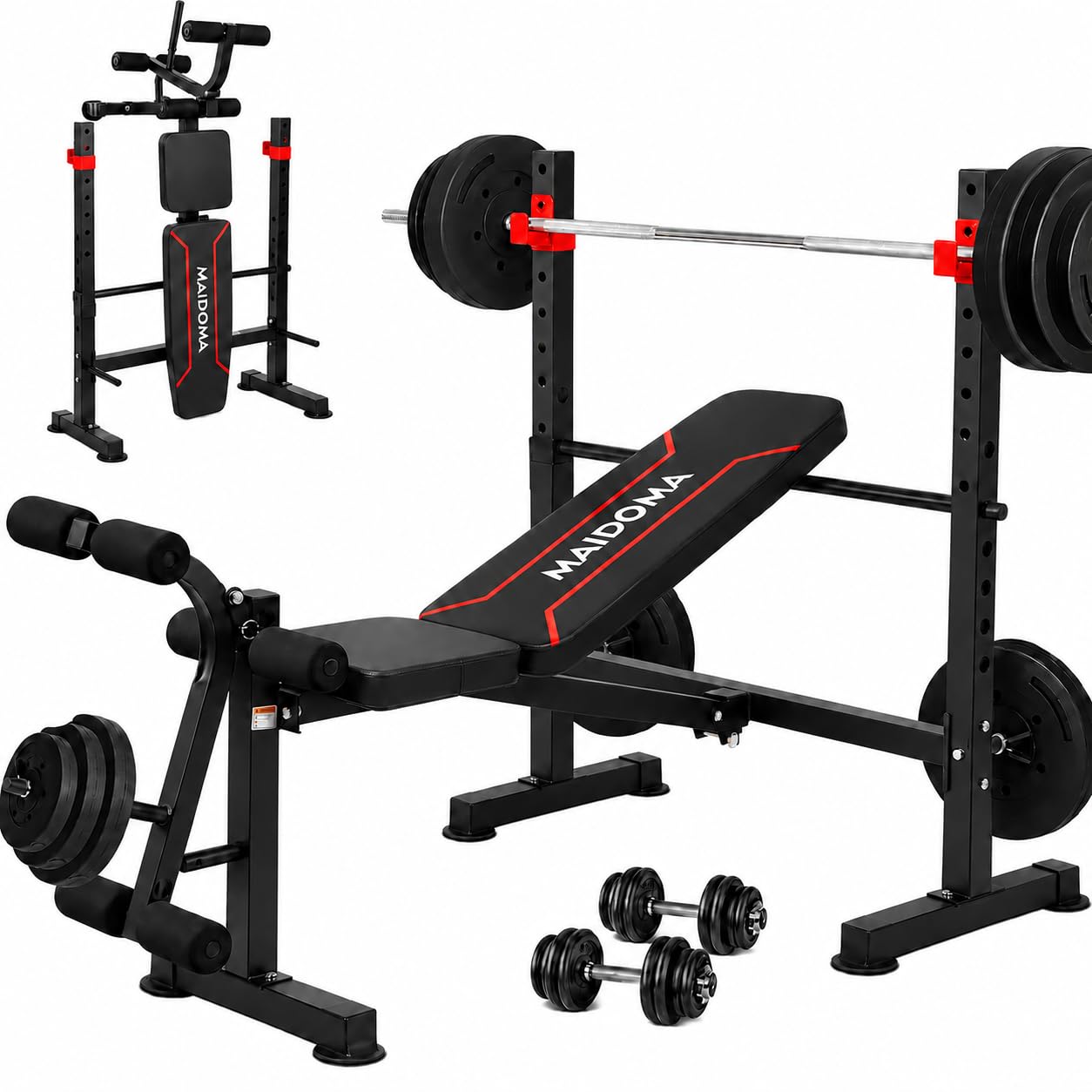 MAIDOMA Standard Weight Bench Set with Leg Extension and Leg Curl, Adjustable Bench Press with