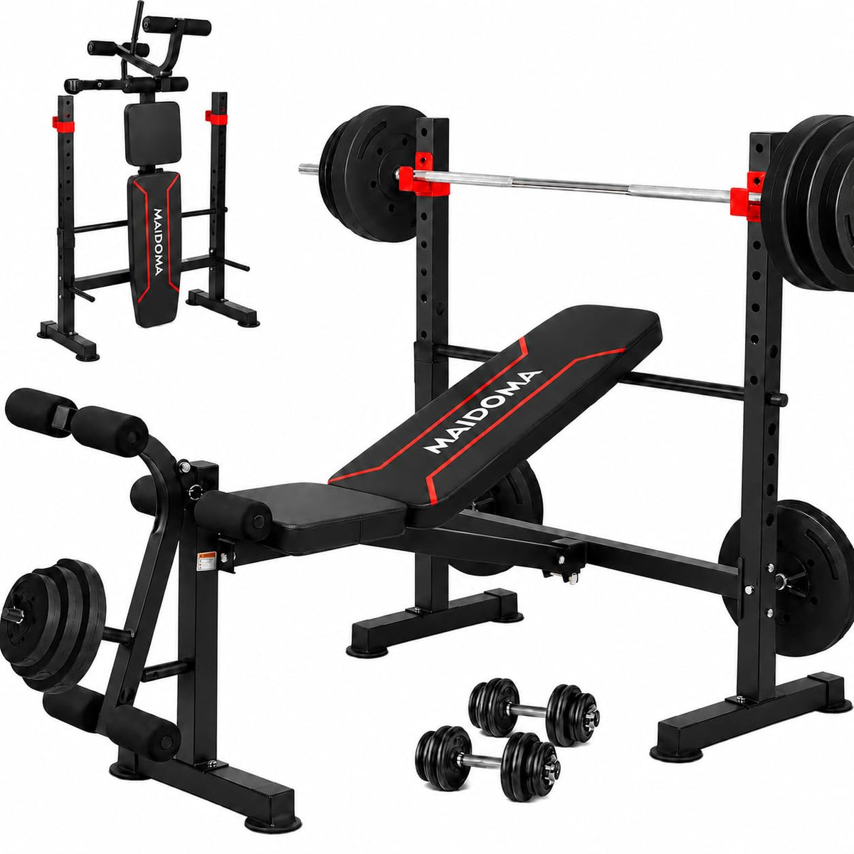 MAIDOMA Standard Weight Bench Set with Leg Extension and Leg Curl, Adjustable Bench Press with