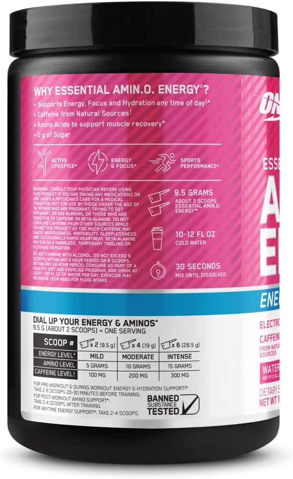 Optimum Nutrition Amino Energy Powder Plus Hydration, with BCAA, Electrolytes, and Caffeine