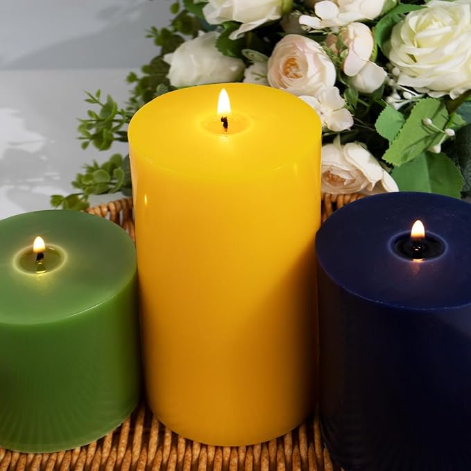 KONNI Navy Blue Pillar Candles Set of 3, 3"x 4" Unscented Pillar Candles Bulk, 39 Hours Long