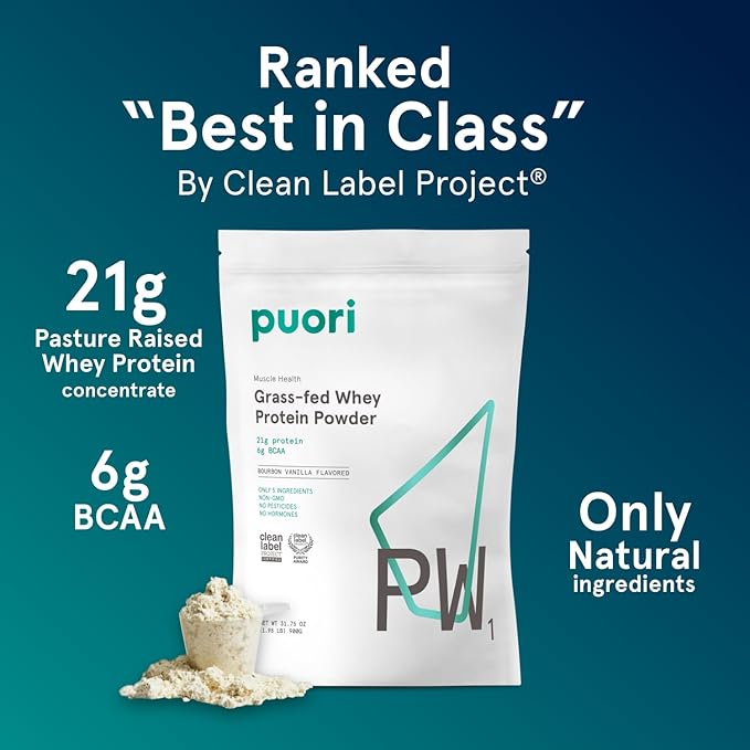 Puori Whey Protein Powder - Bourbon Vanilla - PW1 Pasture Raised, Grass-Fed & Non-GMO - 100%