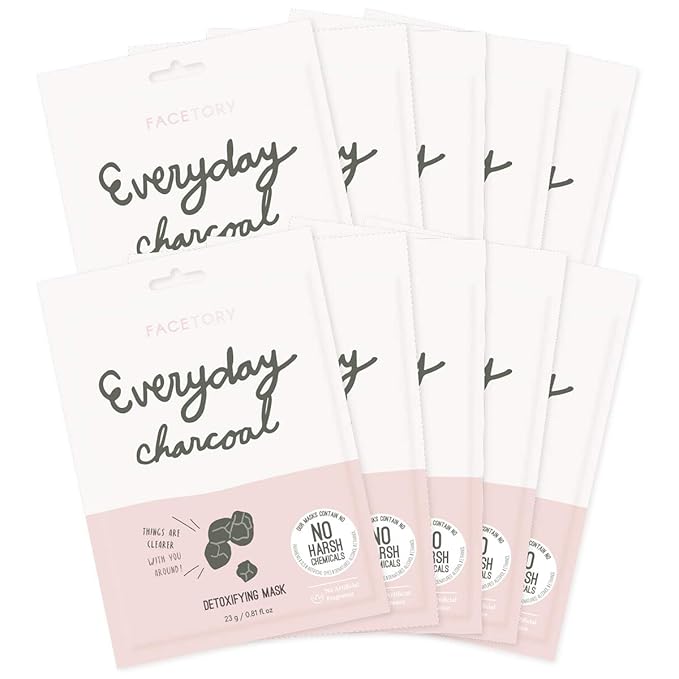FACETORY K Beauty Face Mask Skin Care - Everyday CHARCOAL Detoxifying Sheet Mask | Plant-Based