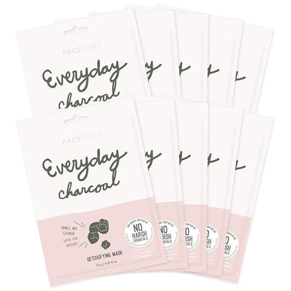 FACETORY K Beauty Face Mask Skin Care - Everyday CHARCOAL Detoxifying Sheet Mask | Plant-Based