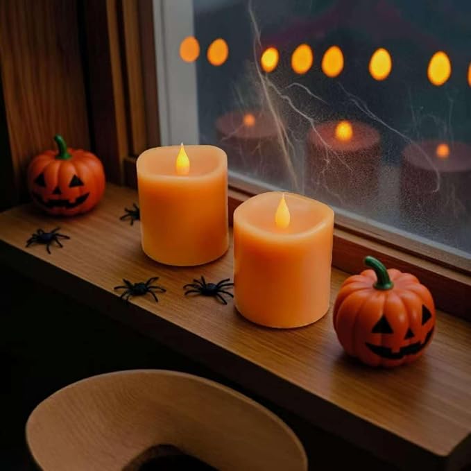 Fall Flameless LED Candles 3 inch Diameter Real Wax 2AA Battery Operated 600hr+ Flickering Candles