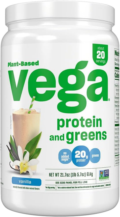 Vega Protein and Greens Protein Powder, Vanilla - 20g Plant Based Protein Plus Veggies, Vegan, Non