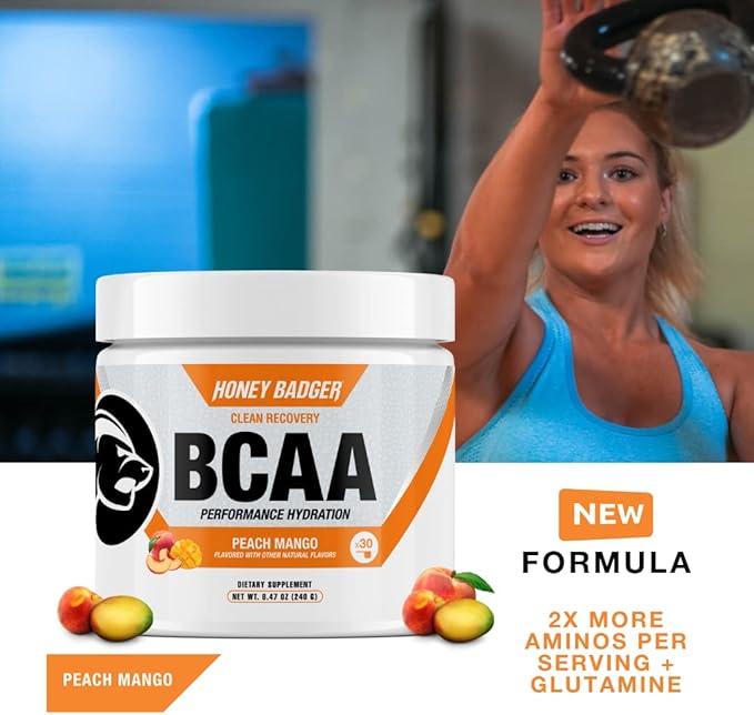Honey Badger BCAA + EAA Amino Acids Powder, BCAAs + L-Glutamine, Keto, Vegan, Sugar Free for Men &