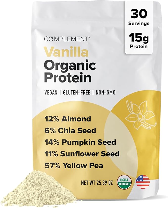 Complement Organic Vanilla Vegan Protein Powder (30 Servings) Low Carb, Low Calorie, Sugar Free