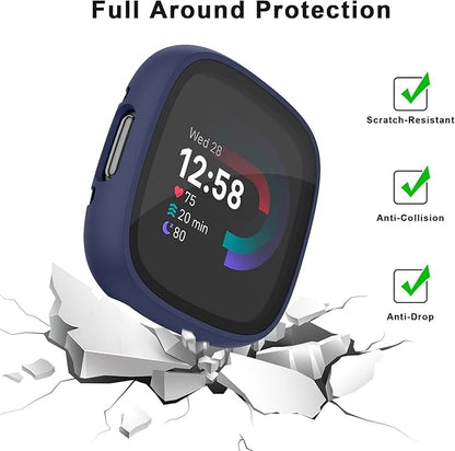 Vancle Case for Fitbit Versa 4 / Fitbit Sense 2, 4-Pack Screen Protector Tempered Glass Full Around