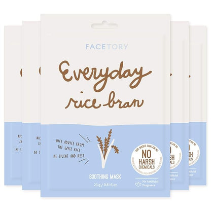 FACETORY K Beauty Face Mask Skin Care - Everyday RICE BRAN Soothing Sheet Mask | Plant-Based Rice