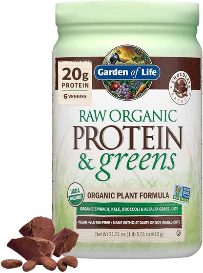 Garden of Life Raw Organic Protein & Greens - Chocolate - Vegan Protein Powder for Women and Men