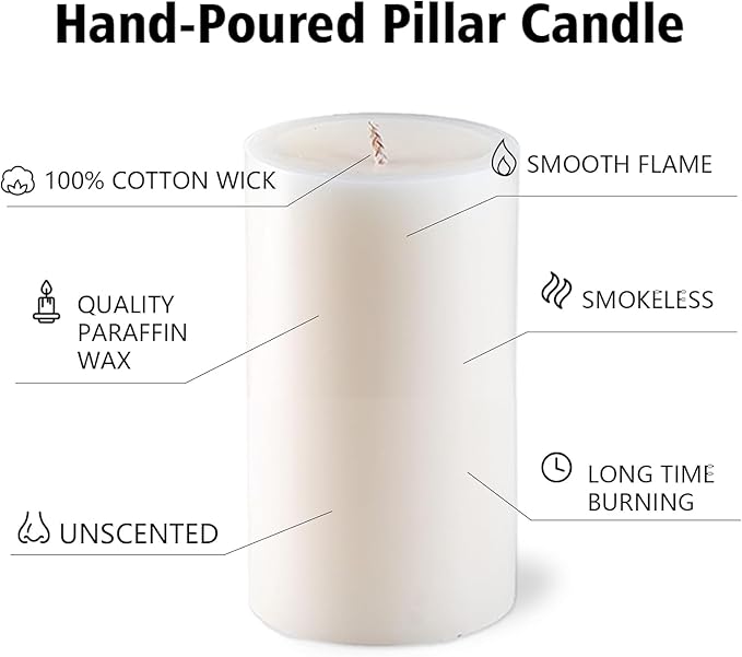 Set of 12 Ivory Pillar Candles - 2.8x6 inch Hand-Poured Large Pillar Candle | 75 Hours Burn Time |