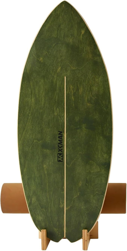 XCMAN Surf Balance Board Trainer with Roller Wooden Exercise Balancing Stability Trainer - Non Slip