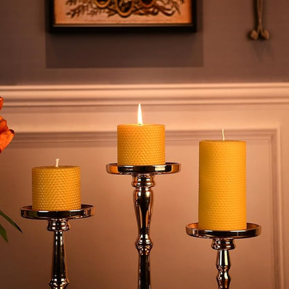 Beeswax Pillar Candle - 3×6 in Handmade Pure Beeswax Rolled Candle for Gift & Home Decor