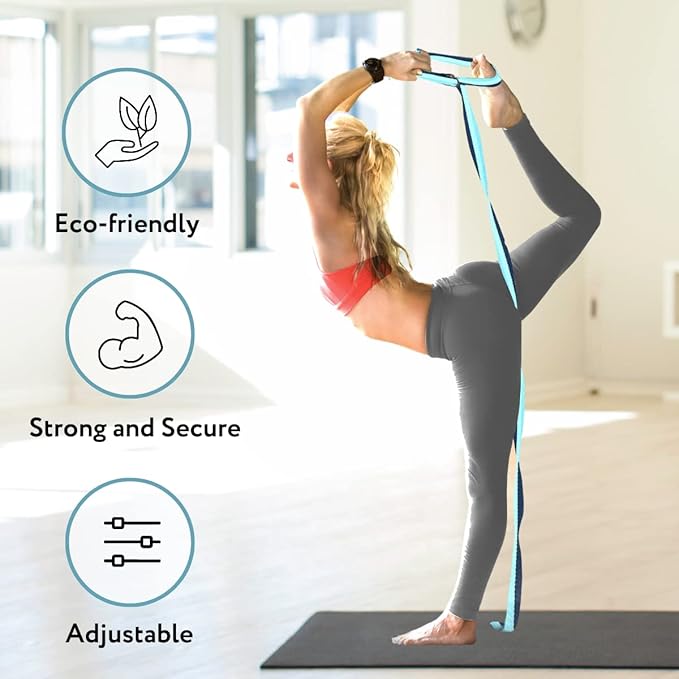 California Yoga Strap | Yoga Belt with Safe Adjustable D-Ring Buckle for Pilates | Stretching Strap