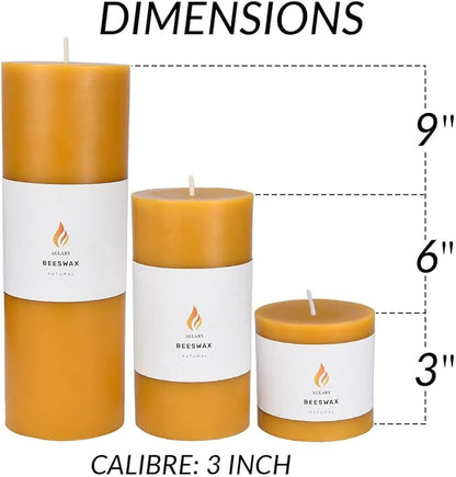 3"x 6" Large Beeswax Pillar Candle, Made of Pure Natural Beeswax, with Ultra Long Burning Time and