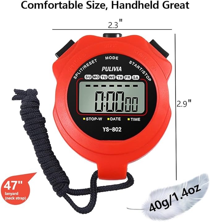 Stopwatch Timer Lap Split Digital Stopwatch with Clock Calendar Alarm, Large Display Stop Watch for