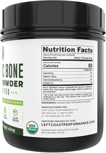 16oz Organic Bone Broth Protein Powder from Grass Fed Beef - USDA Certified Organic, Single