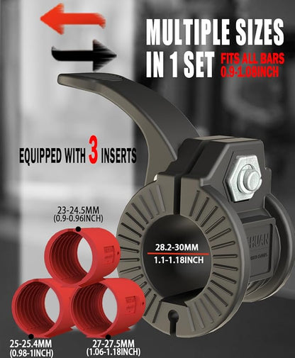 Barbell Clips 1 Inch Quick Release Weight Clamps 0.9-1.18inch Multi-Size Adjustable Olympic Clamps