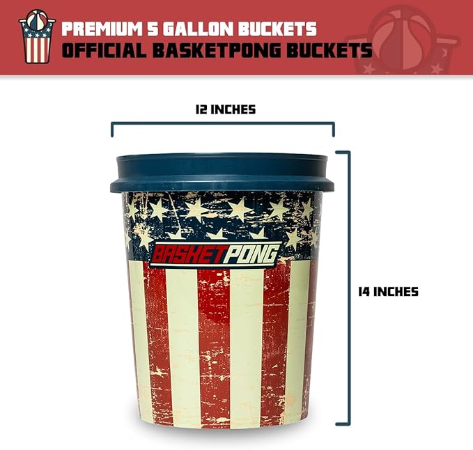 USA – Giant Yard Pong and Basketball Game with 12 Buckets, 2 Balls, Carrying Bag, and Air Pump
