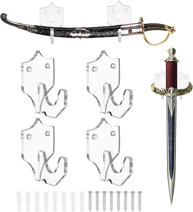 uxcell 4 Pcs Sword Holder Wall Mount Sword Racks Acrylic Wall Sword Display Hanger with Mounting