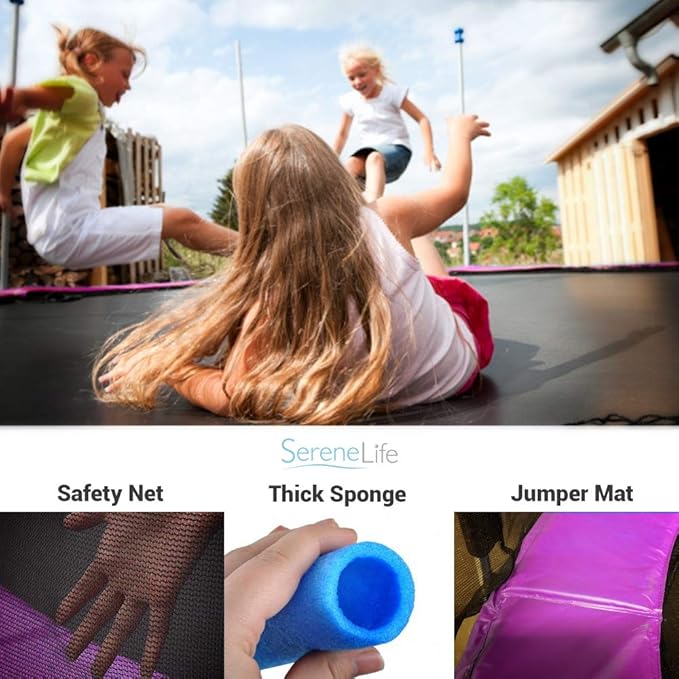 SereneLife 10ft Outdoor Trampoline with Safety Net Enclosure - Large Backyard Trampoline for Kids