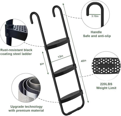 Eurmax USA Universal Easy-to-Assemble 3 Steps Trampoline Ladder with Horizontal and Wide Steps, UV