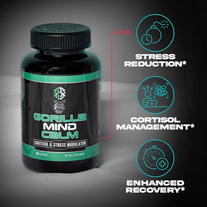 Gorilla Mind Calm (120 Capsules) - Potent Relaxation & Stress Reduction | Cortisol & Stress