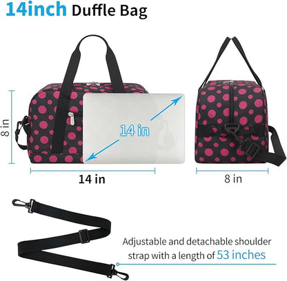 Small Gym Bag 14 inch lightweight Carry On Mini Duffel Bag for Travel Sport - Polka Dot Pink