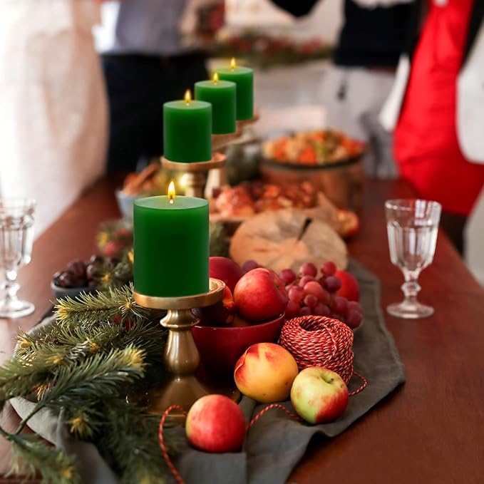 6 Packs 2.75x3.25 Inch Green Pillar Candles, Unscented Dripless Non-Toxic Smokeless Clean Long