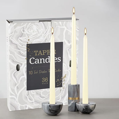 36 Pack Ivory White Taper Candles, 7-8 Hours Burn Time, Unscented, Smokeless and Dripless, 0.8 x 10