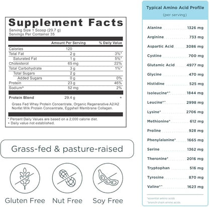 Ancient Nutrition Grass Fed Whey Protein, 23g Protein, Hydrolyzed Collagen Peptides, Organic