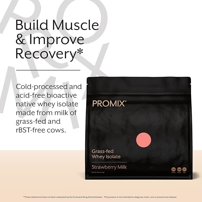 ProMix Nutrition Whey Protein Isolate Powder, 31g Grass Fed Whey Isolate, 6.6g BCAAs, Gluten Free