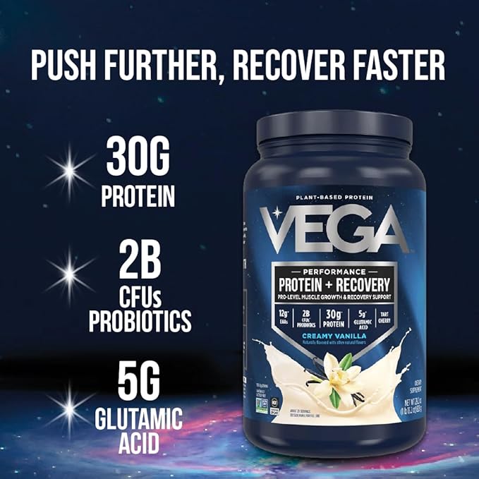 Vega Sport Vegan Protein Powder + Recovery - 30g Plant Based Protein per Serving, Vanilla, 20