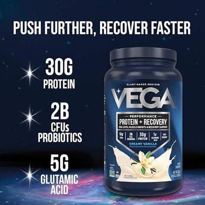 Vega Sport Vegan Protein Powder + Recovery - 30g Plant Based Protein per Serving, Vanilla, 20