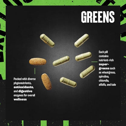 Animal Daily Greens Pill Packs - Kale, Wheat Grass, Alfalfa & More - Convenient Prebiotic and