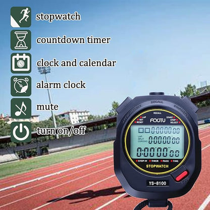FCXJTU Digital Sports Stopwatch Timer 10/100 Lap Split Memory Stopwatch Calendar Alarm, Pace Mode