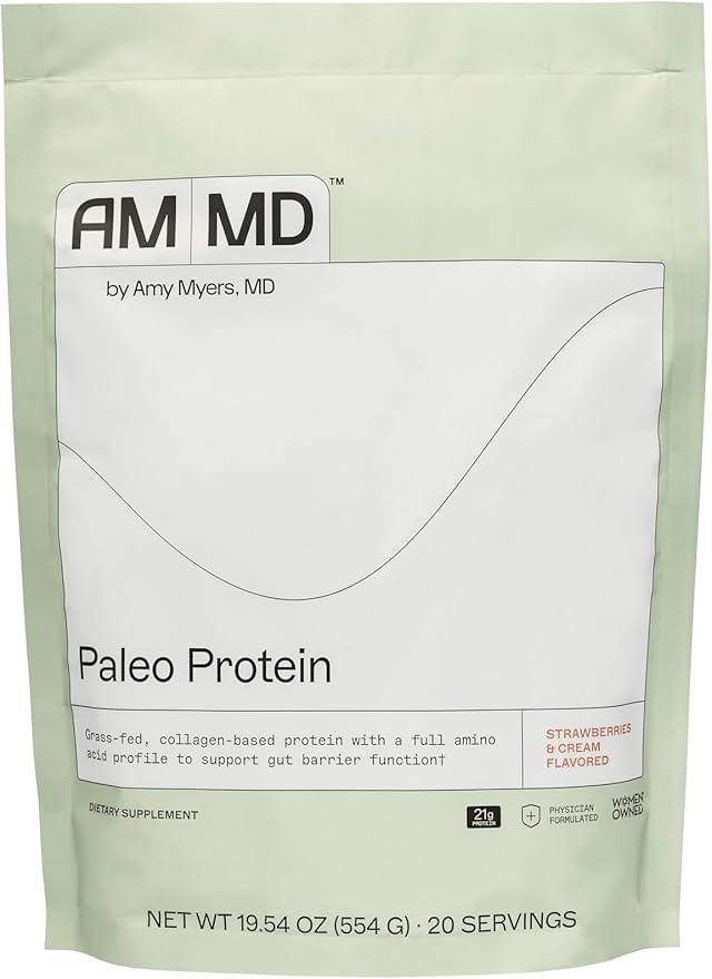 Amy Myers MD Paleo Protein Powder - Strawberries & Cream, 20 Servings - Collagen-Based Gut Function