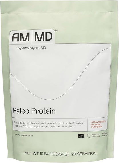 Amy Myers MD Paleo Protein Powder - Strawberries & Cream, 20 Servings - Collagen-Based Gut Function