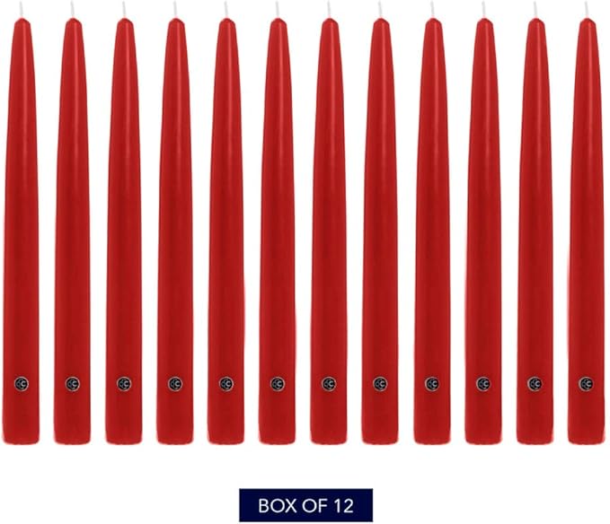 Colonial Candle Unscented Taper Candle, Handipt Collection, Red, 12 In, Pack of 12 - Up to 10 Hours