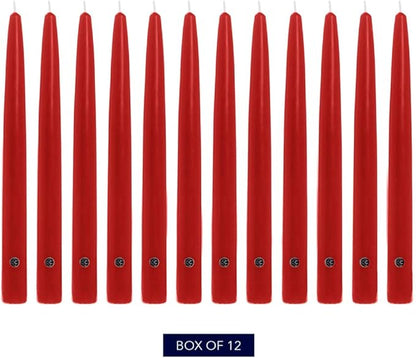 Colonial Candle Unscented Taper Candle, Handipt Collection, Red, 12 In, Pack of 12 - Up to 10 Hours
