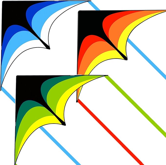 3 Pack Delta Kite Set for Adults and Kids, Single Line Beach Kites for Boys & Girls, Three Handle