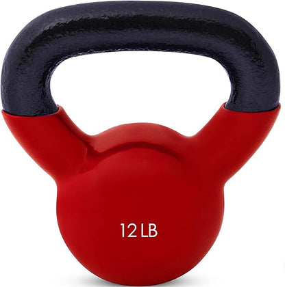 JFIT Kettlebell Weights Vinyl Coated Iron - 12 Size Options, 5lbs-50lbs - Coated for Floor and