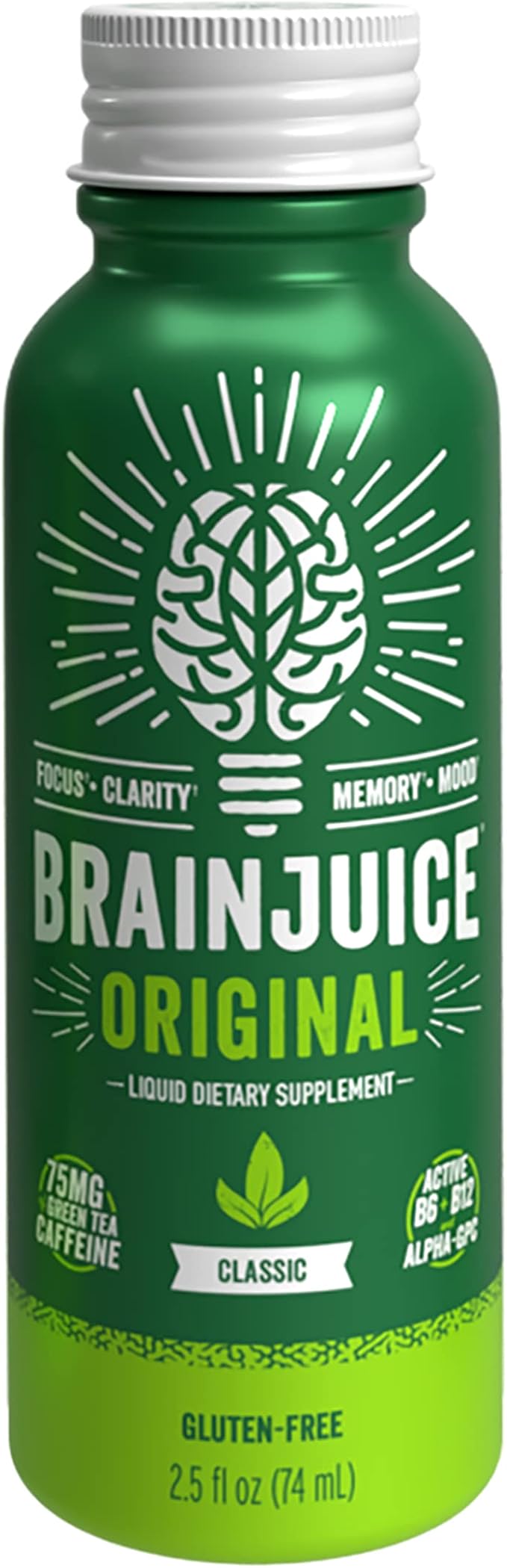 BrainJuice Focus & Energy Drink Shots, Nootropics with Alpha GPC, B Vitamins & Organic Green Tea