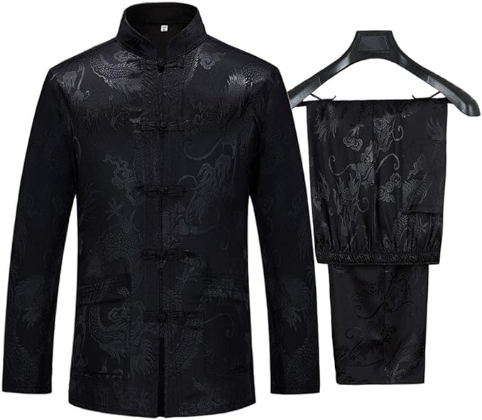wecotton Tang Suit Men Hanfu Chinese Traditional Clothes Kung Fu Shirt Uniform Long Sleeved Coat