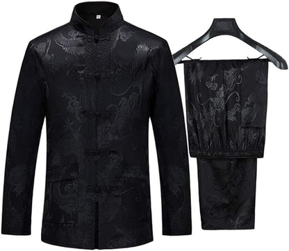 wecotton Tang Suit Men Hanfu Chinese Traditional Clothes Kung Fu Shirt Uniform Long Sleeved Coat